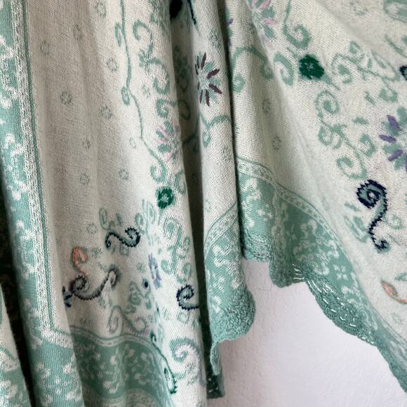 Vintage Floral Knit Sweater Shawl Kimono Cottagecore Granny Reversible Blue - Picture 4 of 7